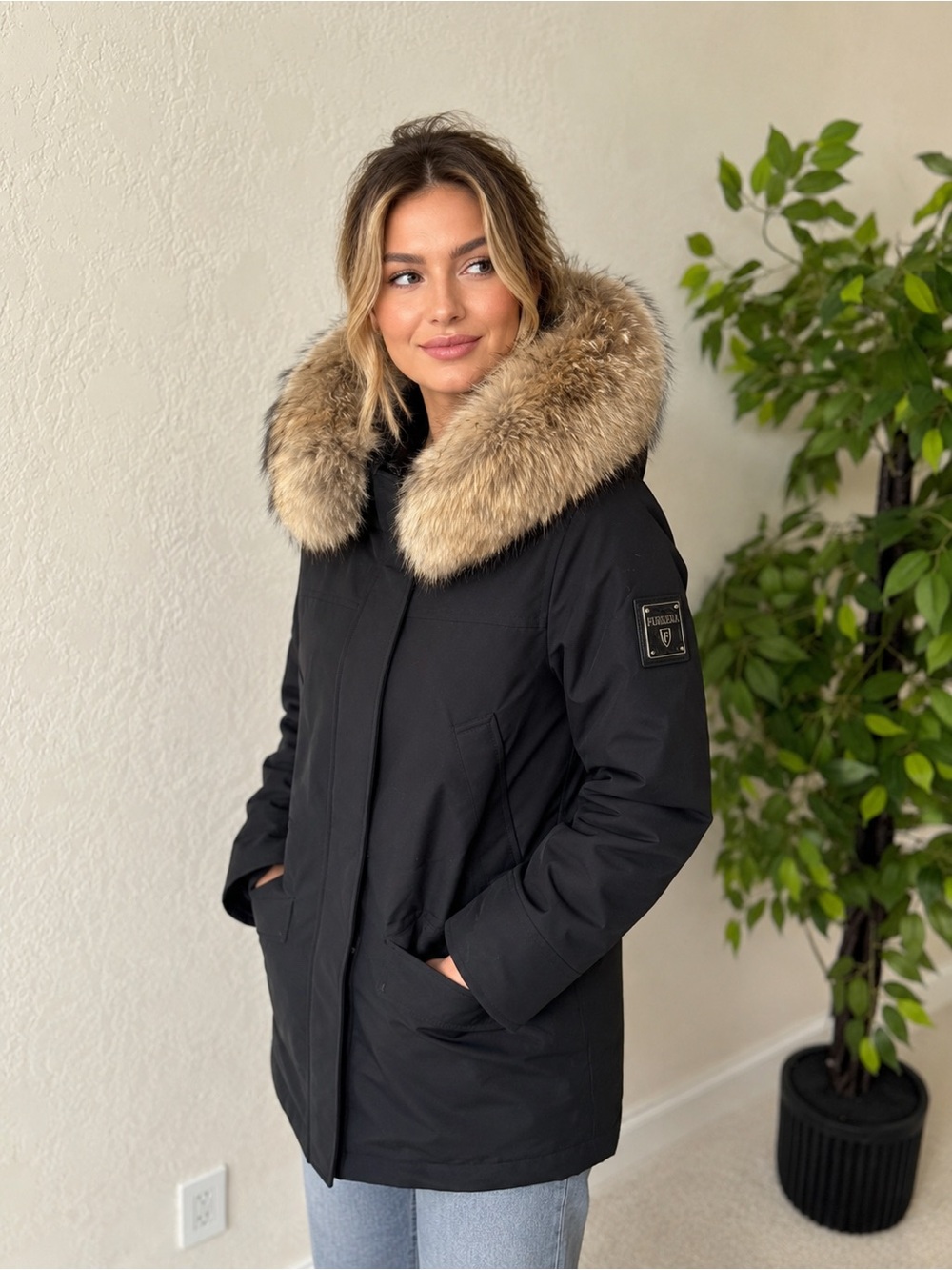 Black Coat with Real Fur Hood